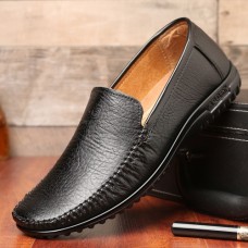 Men Pure Color PU Slip On Casual Driving Shoes