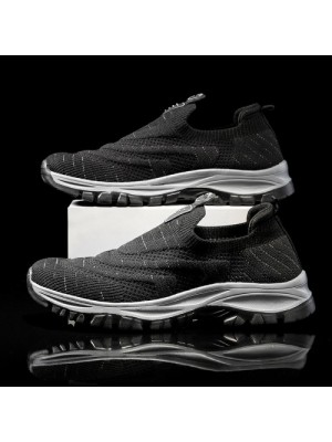 Men Knitted Fabric Breathable Slip Resistant Outdoor Walking Casual Shoes