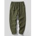 Mens Solid Color 100  Cotton Plain Casual Drawstring Pants