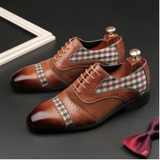 Men Microfiber Lattice Splicing Slip  On Business Casual Dress Shoes