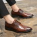 Men Crocodile Embossed Derby Pointed Toe Lace Up Shoes