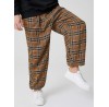 Mens Vintage Plaid Cotton Elastic Waist Drawstring Jogger Pants