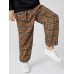 Mens Vintage Plaid Cotton Elastic Waist Drawstring Jogger Pants