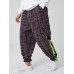 Mens Vintage Plaid Elastic Waist Zipper Fly Jogger Pants With Pocket