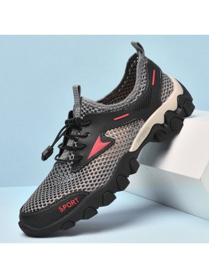 Men Breathable Mesh Fabric Elastic Band Casual Non Slip Hiking Sport Shoes