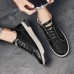 Men Embossed Lace Up Microfiber Leather Daily Sport Skate Shoes