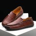 Men Slip Resistant Hand Stitching Casual Slip On Leather Shoes