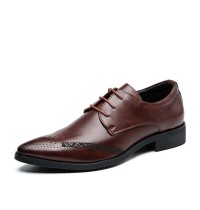 Men Pointed Toe Lace Up Business Brogue Dress Shoes