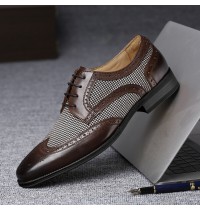 Men Brogue Splicing Business Formal Lace Up Oxfords Shoes