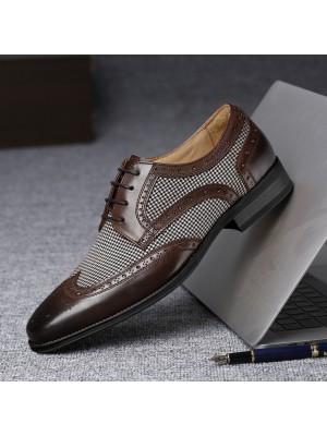 Men Brogue Splicing Business Formal Lace Up Oxfords Shoes