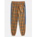 Mens Plaid Side Patchwork Drawstring Cotton Jogger Pants With Pocket