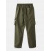 Mens Solid Applique Cotton Drawstring Cuff Cargo Pants With Multi Pockets