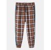 Mens Plaid Side Patchwork Drawstring Elastic Waist Casual Cotton Jogger Pants