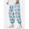 Mens Plaid Relaxed Fit Drawstring Cuff Pants With Pocket
