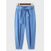 Men Light Solid Loose Elastic Waist Belted Casual Pants