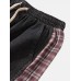 Mens Side Plaid Patchwork Letter Pritned Casual Drawstring Denim Jogger Pants