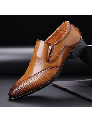 Men Pure Color Pointed Toe Casual Slip On Business Dress Shoes