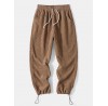 Men Corduroy Drawstring Waist Slant Pockets Cuffed Jogger Pants