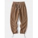 Men Corduroy Drawstring Waist Slant Pockets Cuffed Jogger Pants