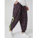 Mens Vintage Plaid Elastic Waist Zipper Fly Jogger Pants With Pocket