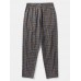 Mens Striped Side Plaid Pattern Drawstring Waist Preppy Pants