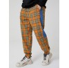 Mens Plaid Side Patchwork Drawstring Cotton Jogger Pants With Pocket
