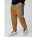 Mens Plaid Side Patchwork Drawstring Cotton Jogger Pants With Pocket