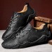 Men Hand Stitching Cow Split Leather Driving Casual Shoes