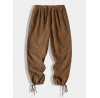 Men Corduroy Solid Drawstring Waist Cuffed Casual Jogger Pants