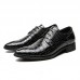 Men Crocodile Embossed Derby Pointed Toe Lace Up Shoes